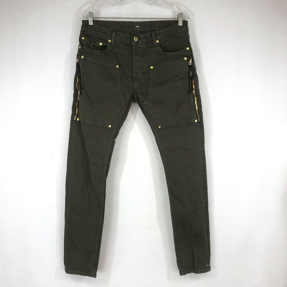 MR. COMPLETELY - MENS 32 - OLIVE DOUBLE PANEL ZIPPERS JEANS Rockstar Goth Grunge